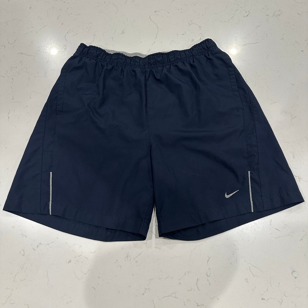 Nike Running Shorts Mens Large Navy Blue Lined Gym Workout Pockets 7 inch Inseam